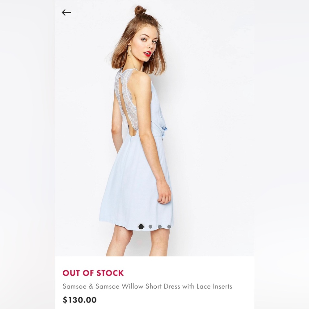 ASOS Samsoe Backless lace trim cocktail mini dress in baby blue 🪺